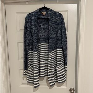 Fresh Dark Blue and White Striped Cardigan